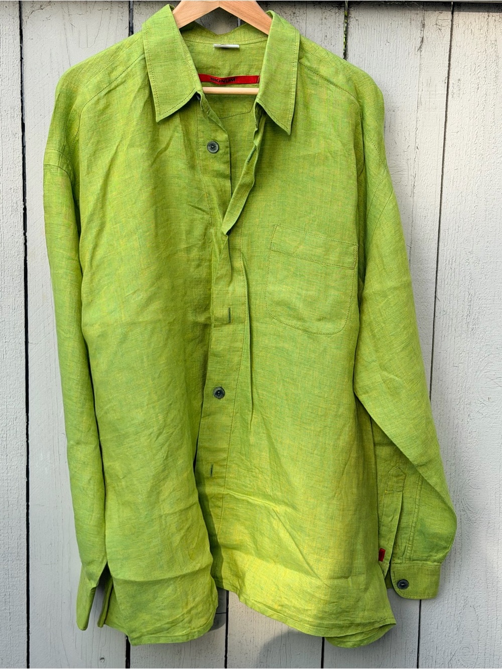 Signum Men's XL 100% Linen Light Green Button-Down Shirt